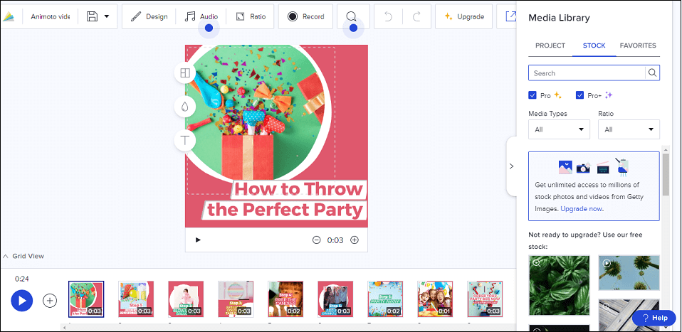 The editing page of Animoto.