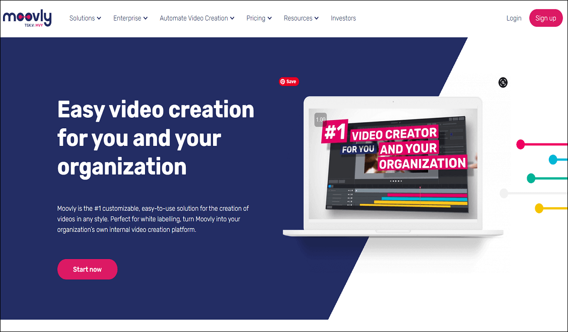 The home page of the Moovly website.