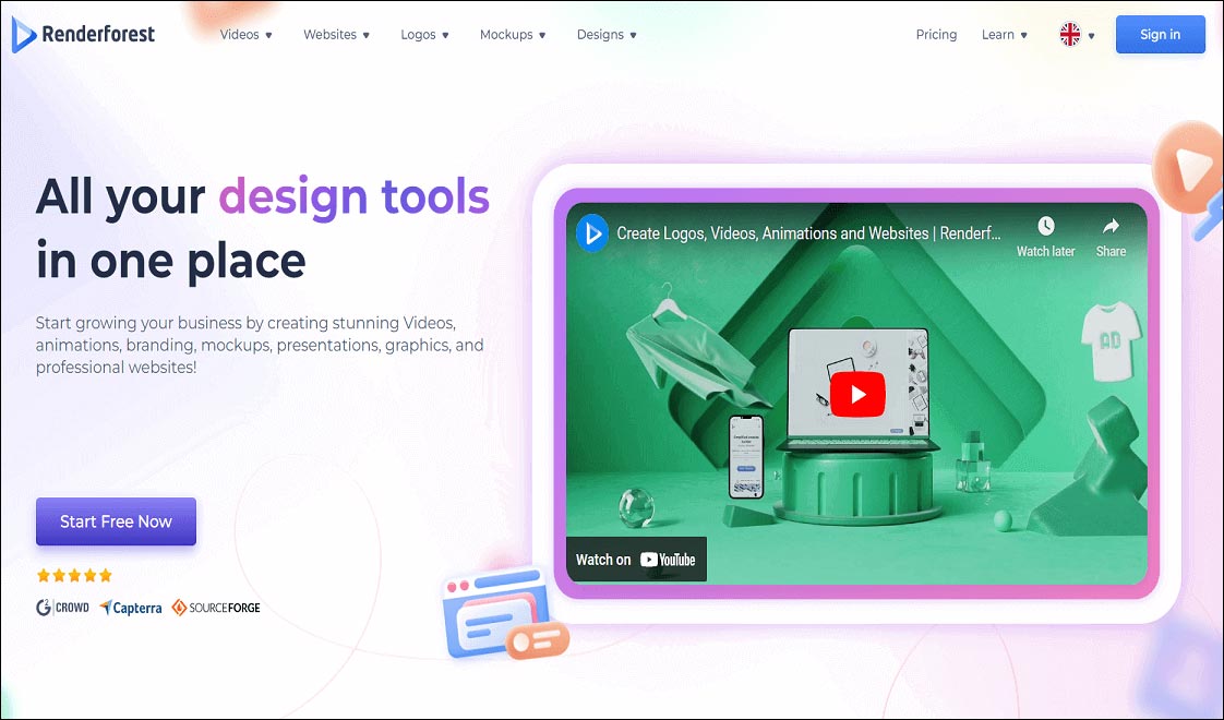 The home page of the Renderforest website.
