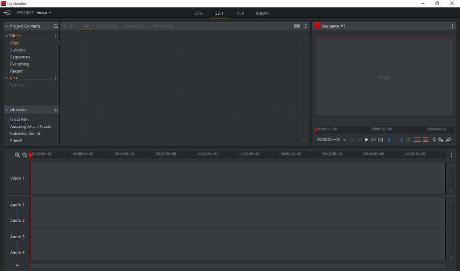 The main interface of Lightworks.