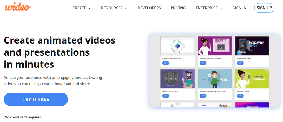 The main interface of the Wideo website.