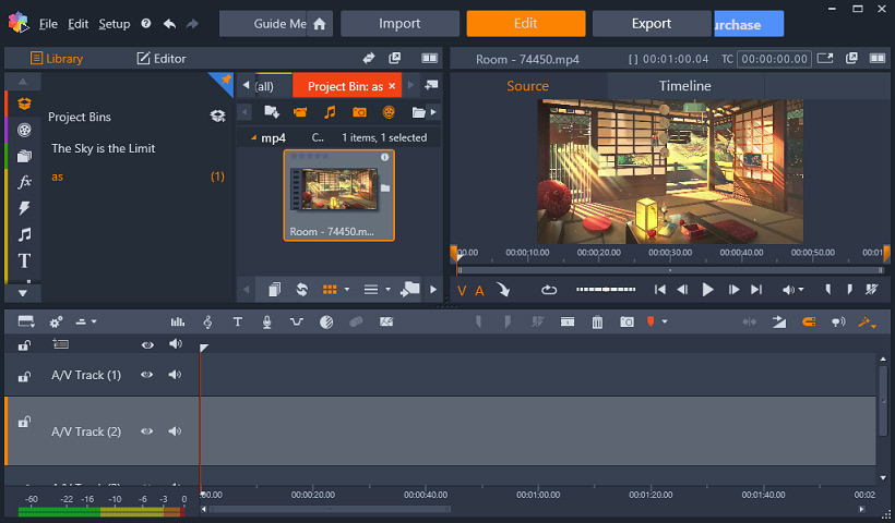 The main interface of Pinnacle Studio.