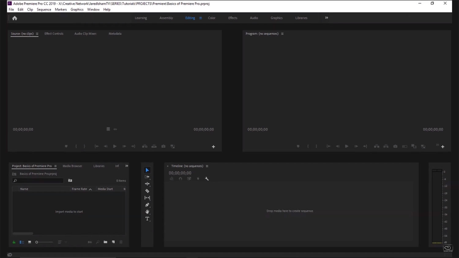 Die Hauptoberfläche von Premiere Pro.