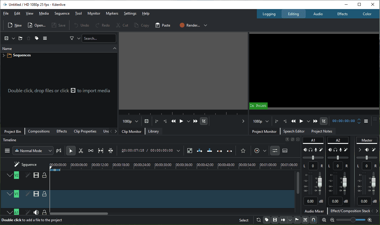 The main user interface of Kdenlive.