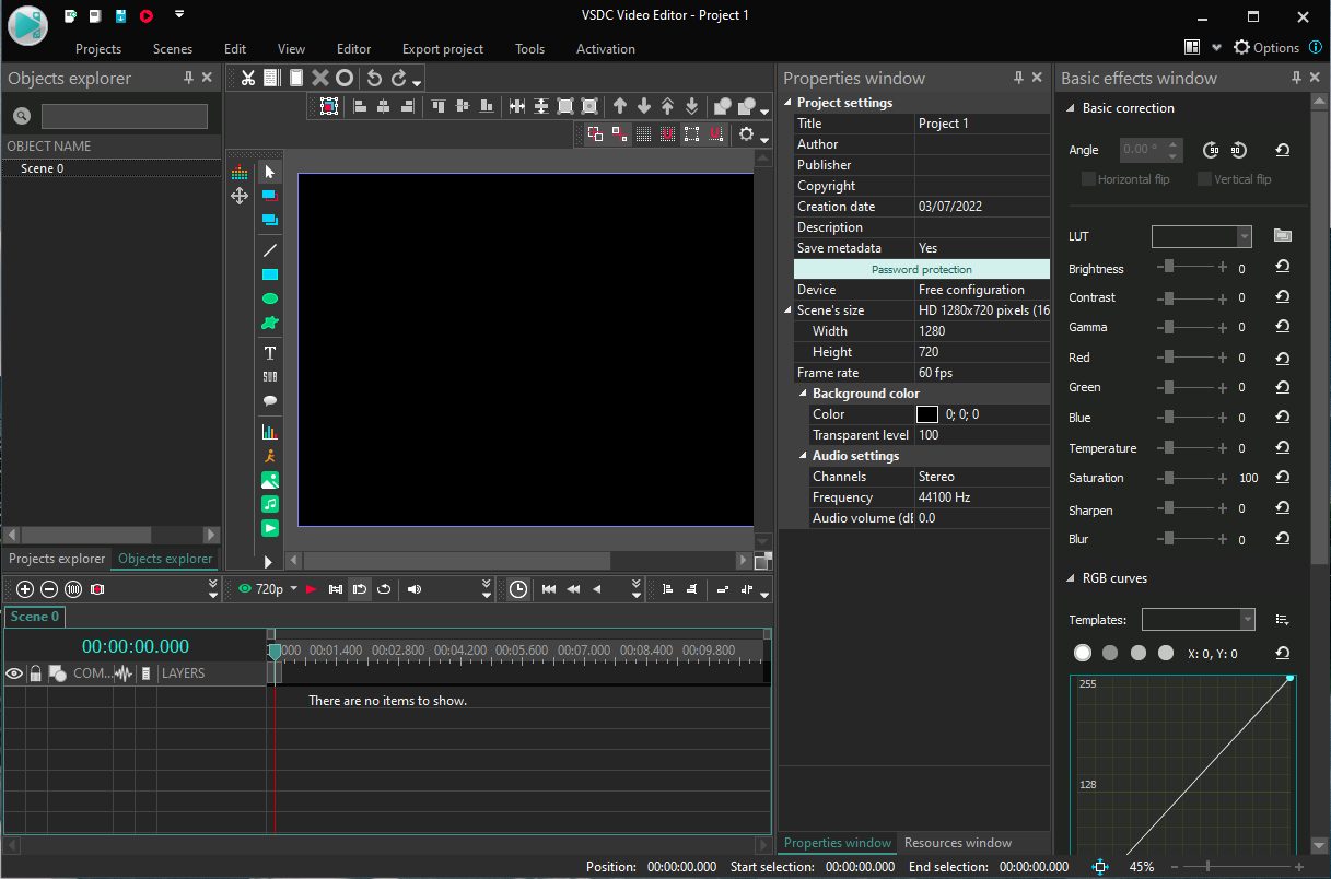 The main user interface of VSDC Video Editor.