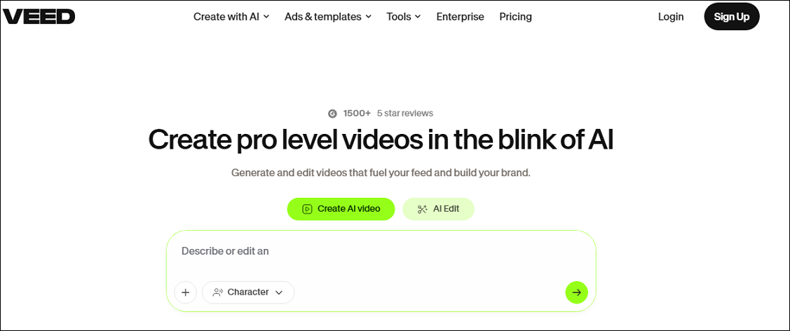 The home page of the Veed.io website.