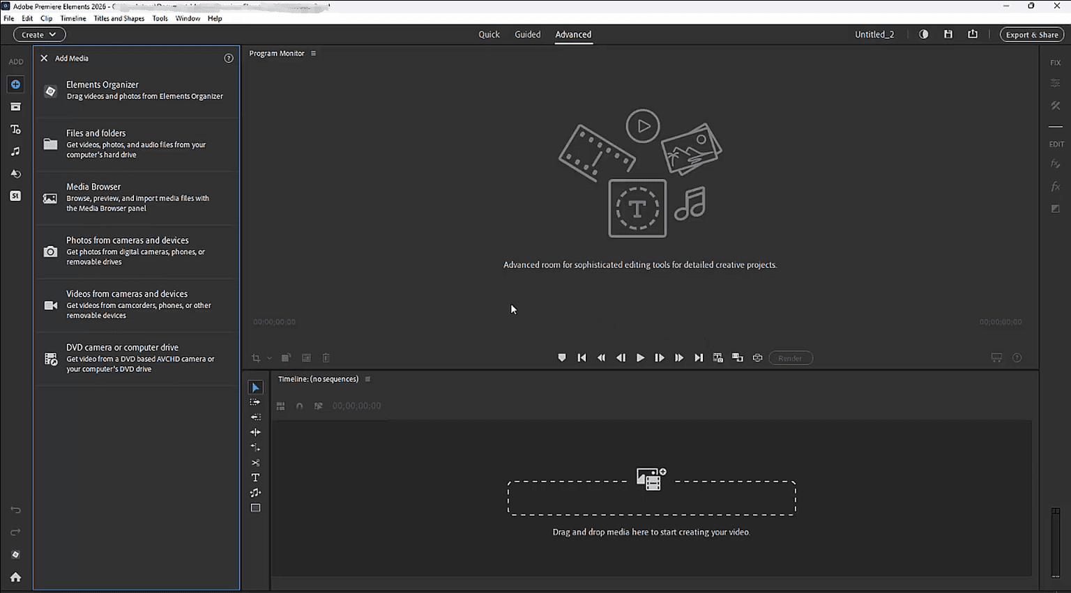The main interface of Adobe Premiere Elements.