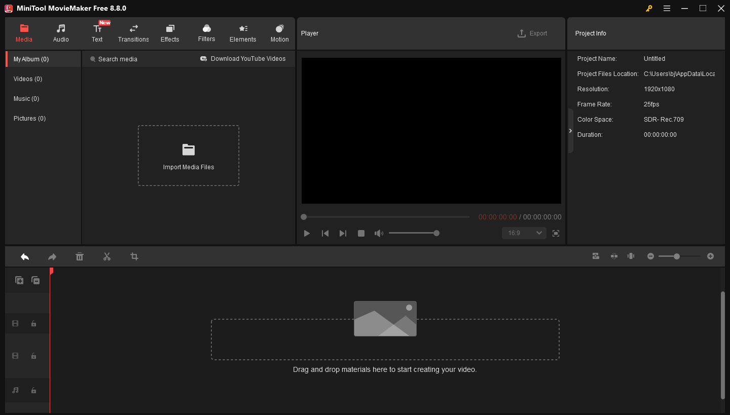 The main interface of MiniTool MovieMaker.