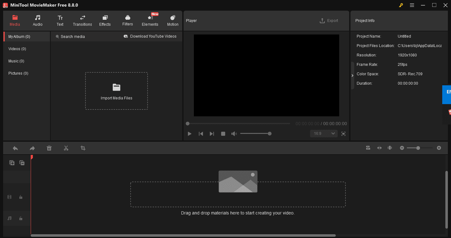 The main interface of MiniTool MovieMaker.