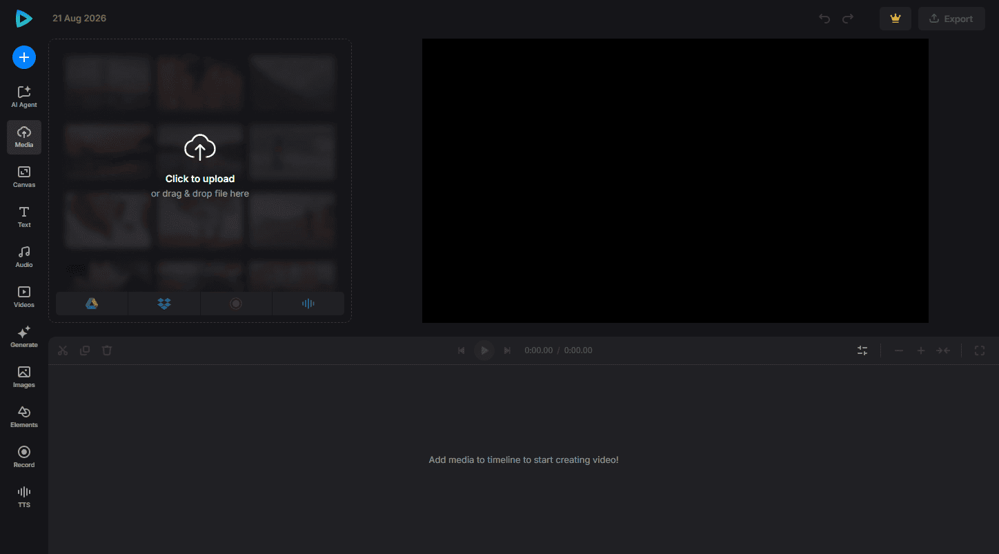 The main editing interface of Clideo.