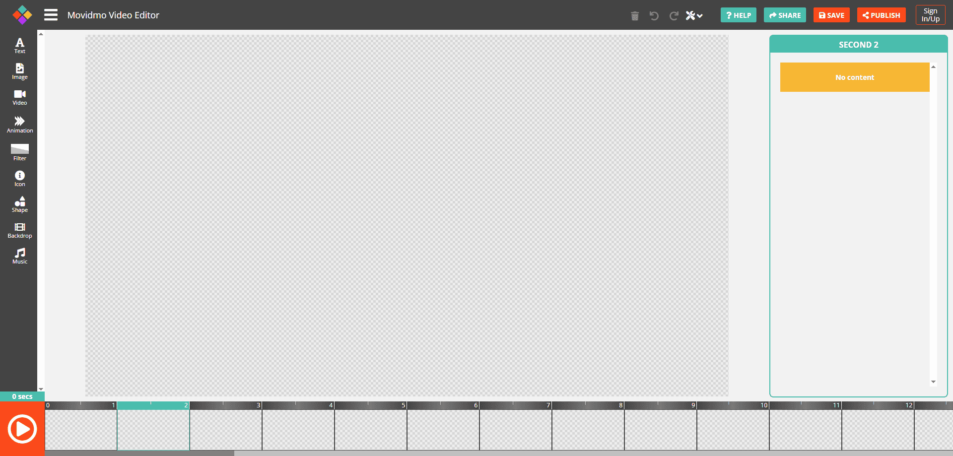 The main editing page of Movidmo.