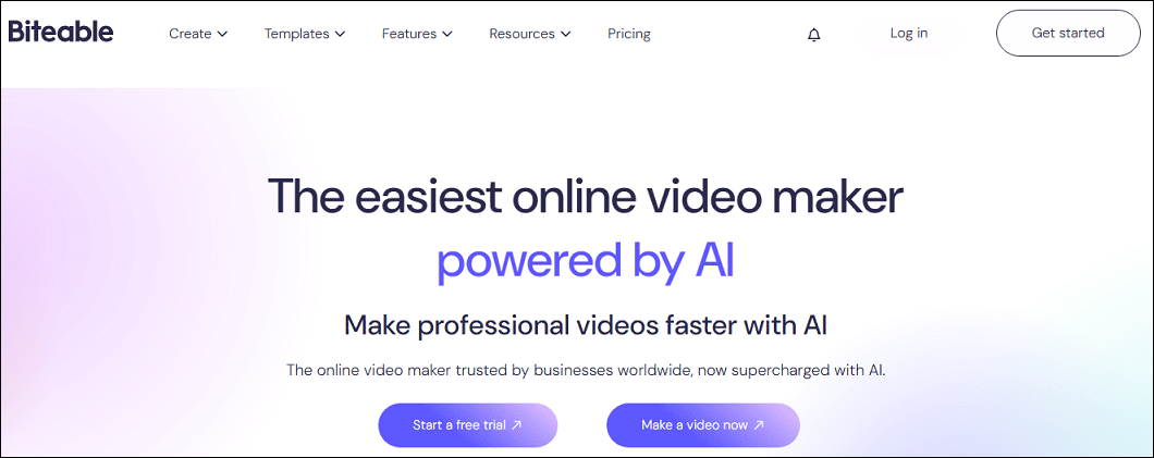 The home page of Biteable.