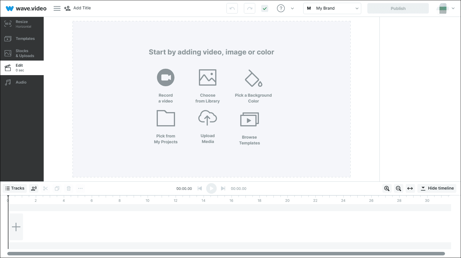 The main editing page of Wave.video.