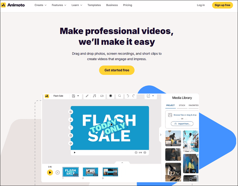 The home page of Animoto.