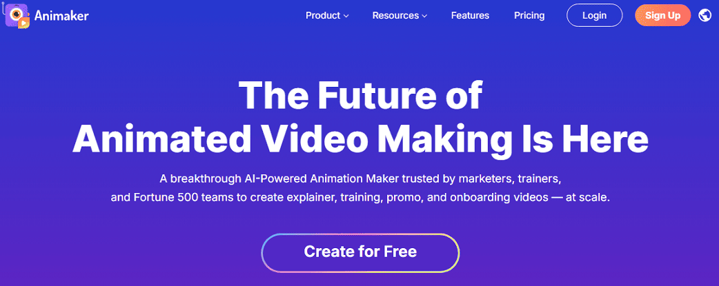 The home page of Animaker.