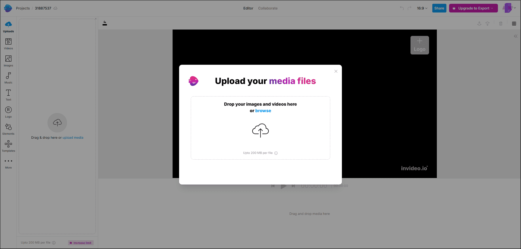 The main editing page of InVideo.