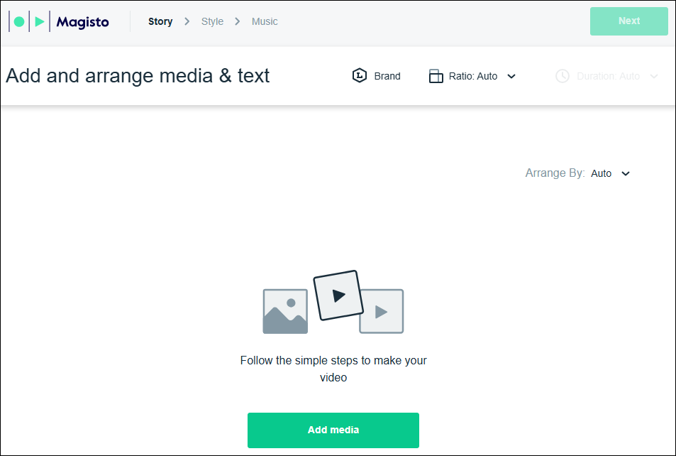 The main editing page of Magisto.