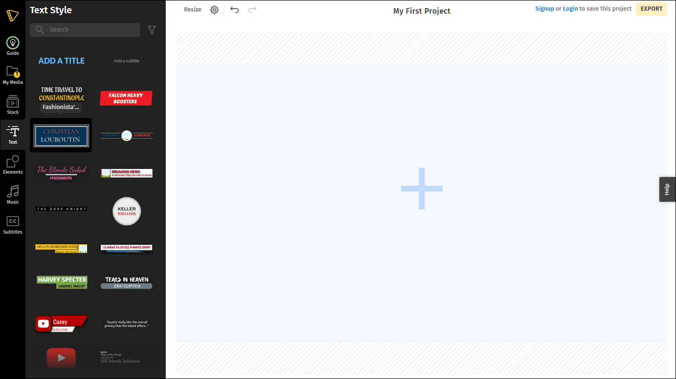 The main editing interface of the Typito website with the expanded Text Styple options