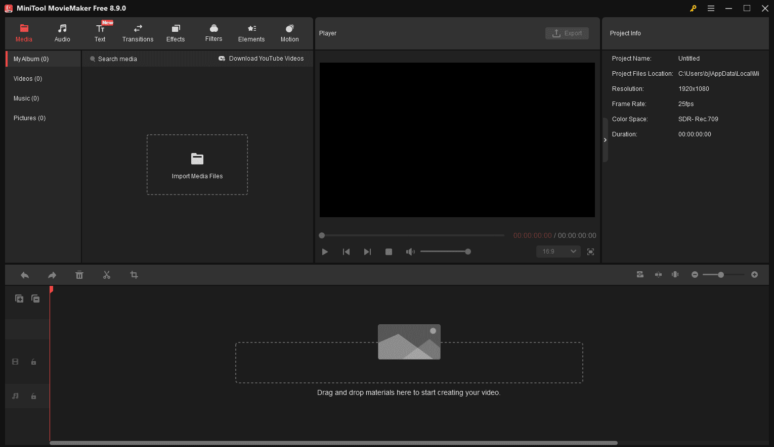 The main interface of MiniTool MovieMaker