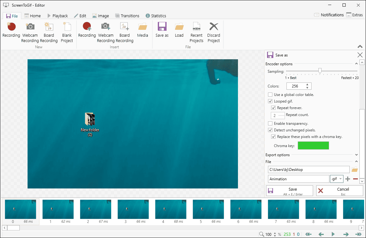 The editing window of ScreenToGif.