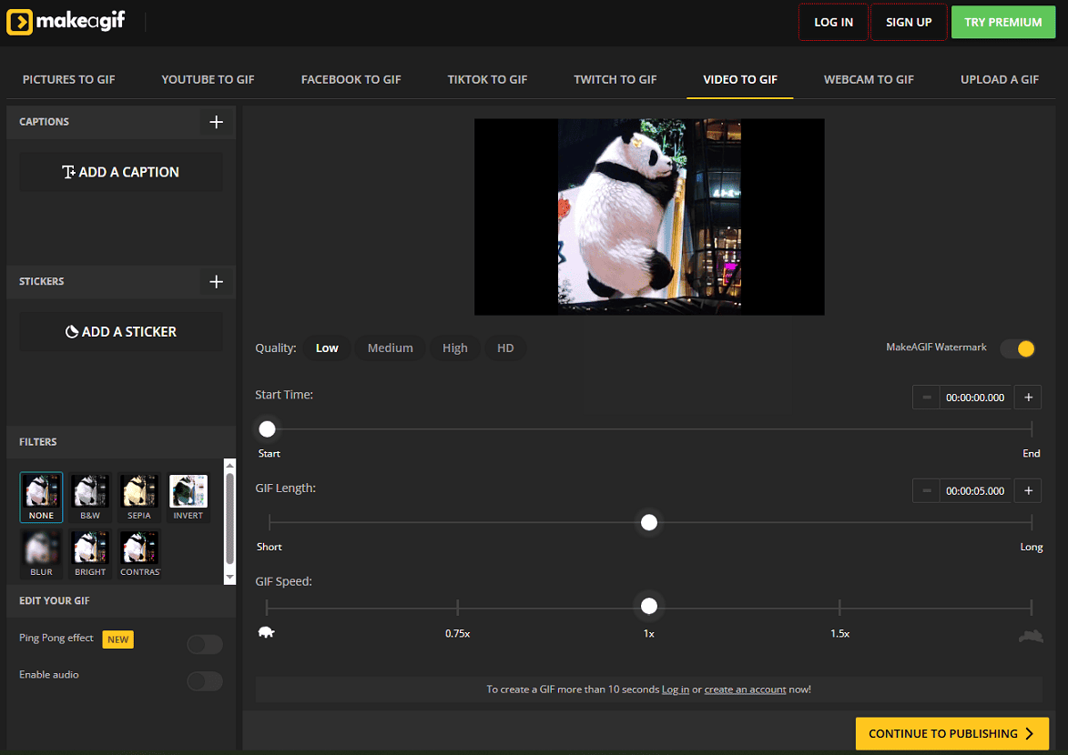 The Video to GIF interface of the MakeAGif website.