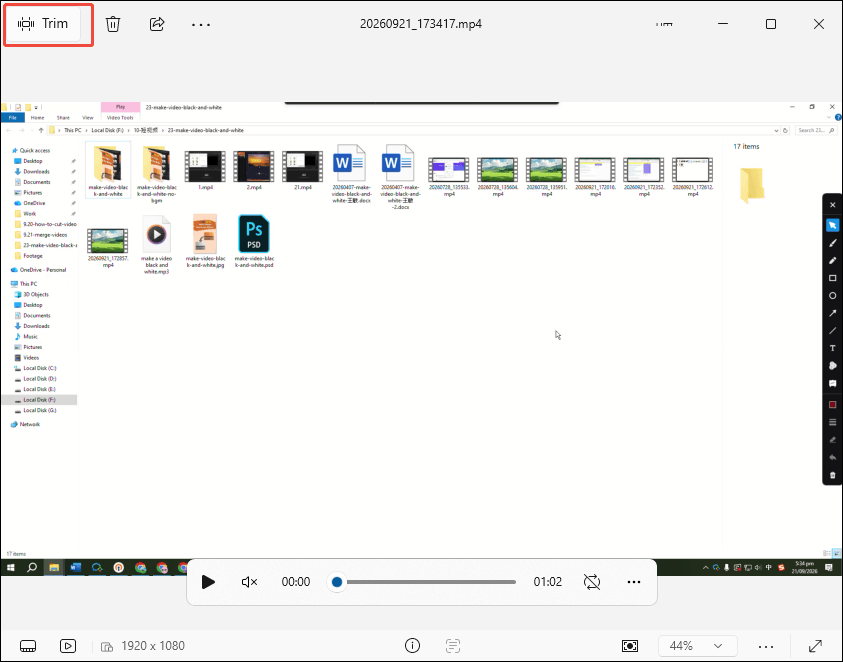 The selected Trim icon at the top-right corner of the Photos app.