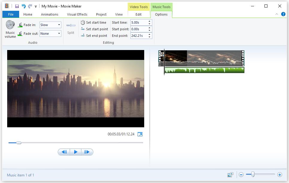 edit music in Windows Movie Maker