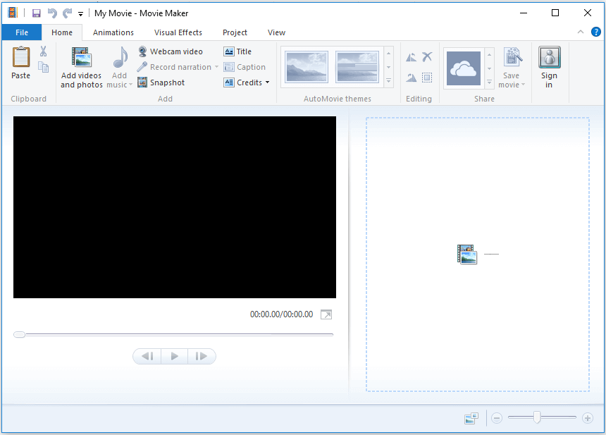 Die Hauptoberfläche von Windows Movie Maker