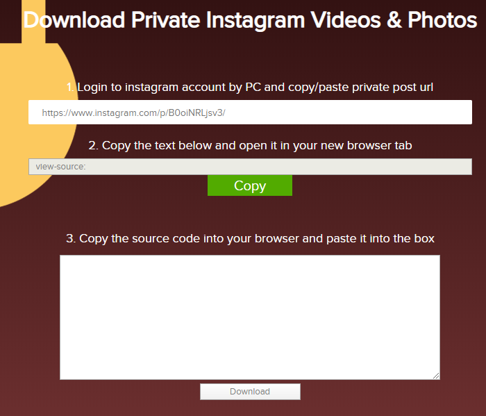 paste URL of private Instagram video