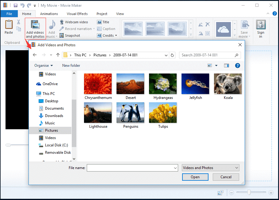 Dateien in Movie Maker importieren