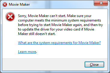 Windows Movie Maker can’t start