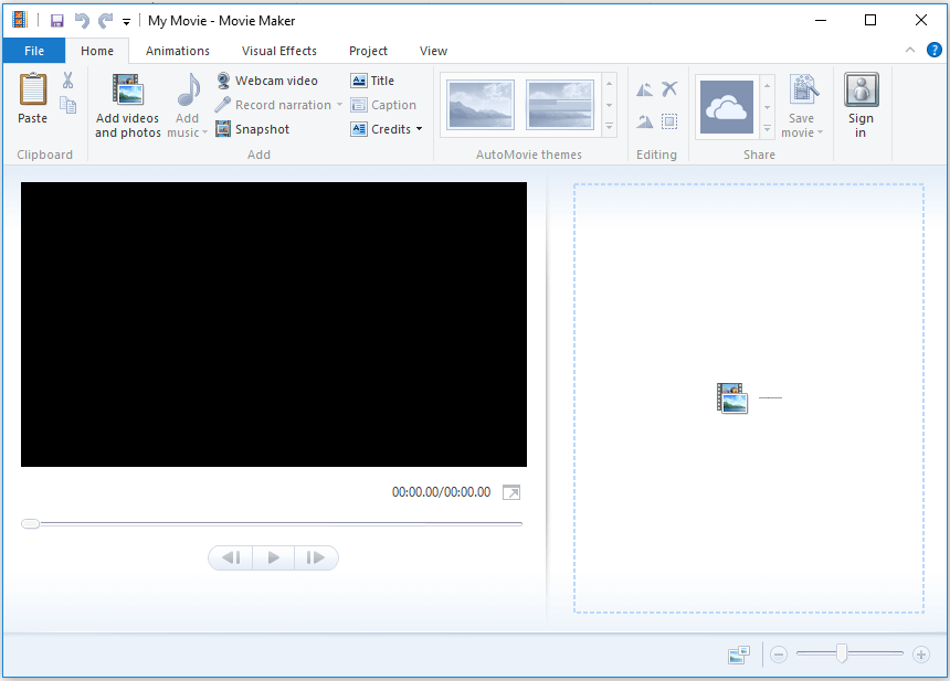 The main interface of Windows Movie Maker