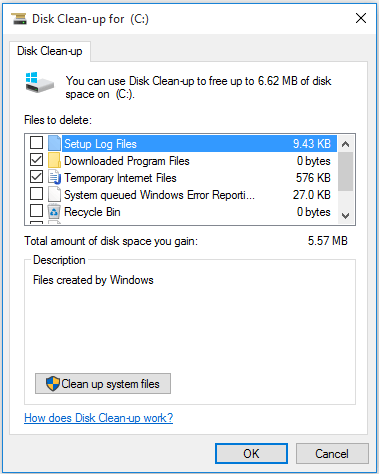 run Disk Cleanup to clean files