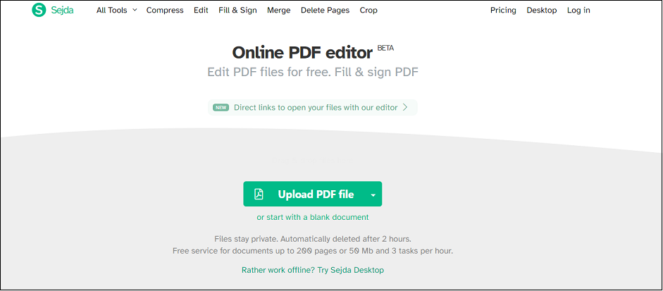 upload a PDF to Sejda