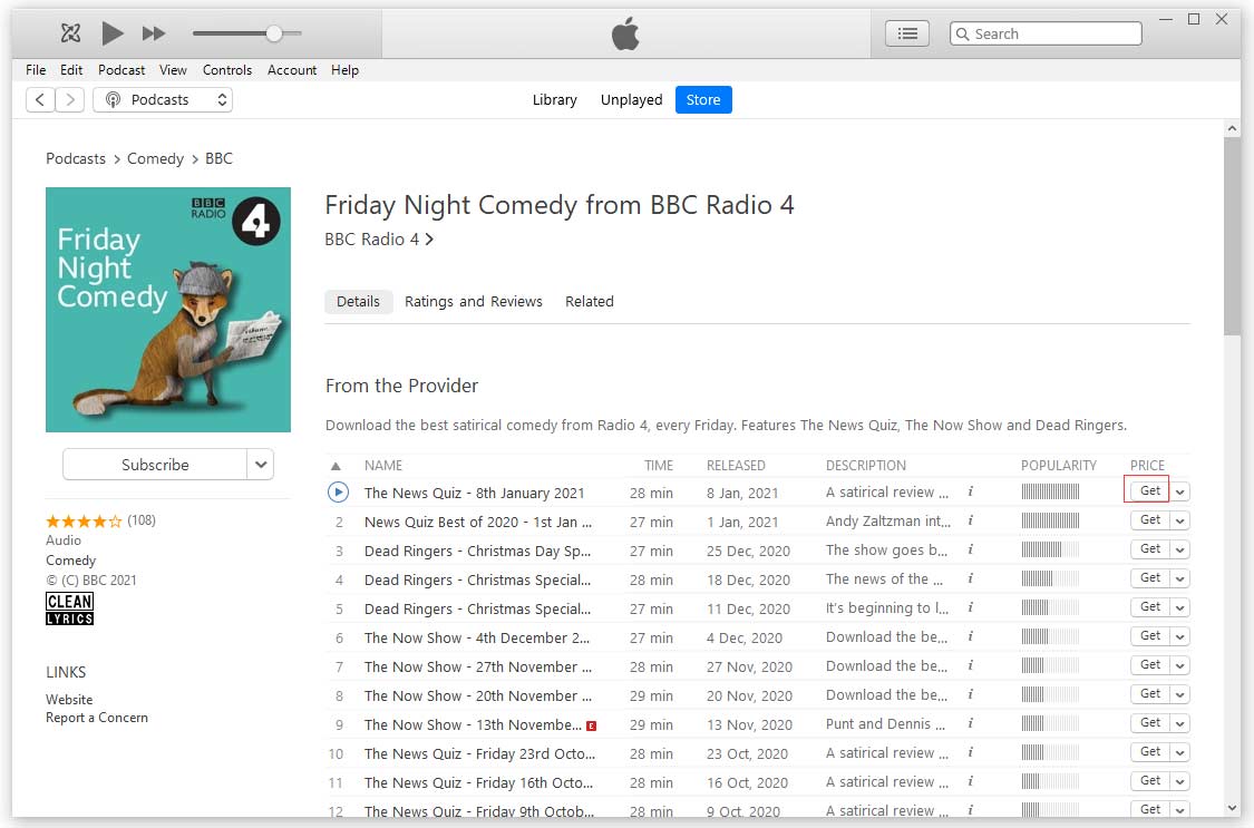 download podcasts from the iTunes store