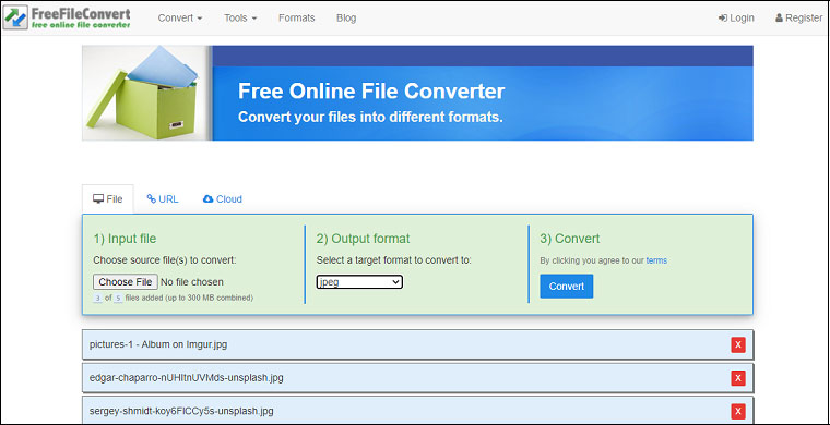 convert JPG to JPEG with FreeFileConvert