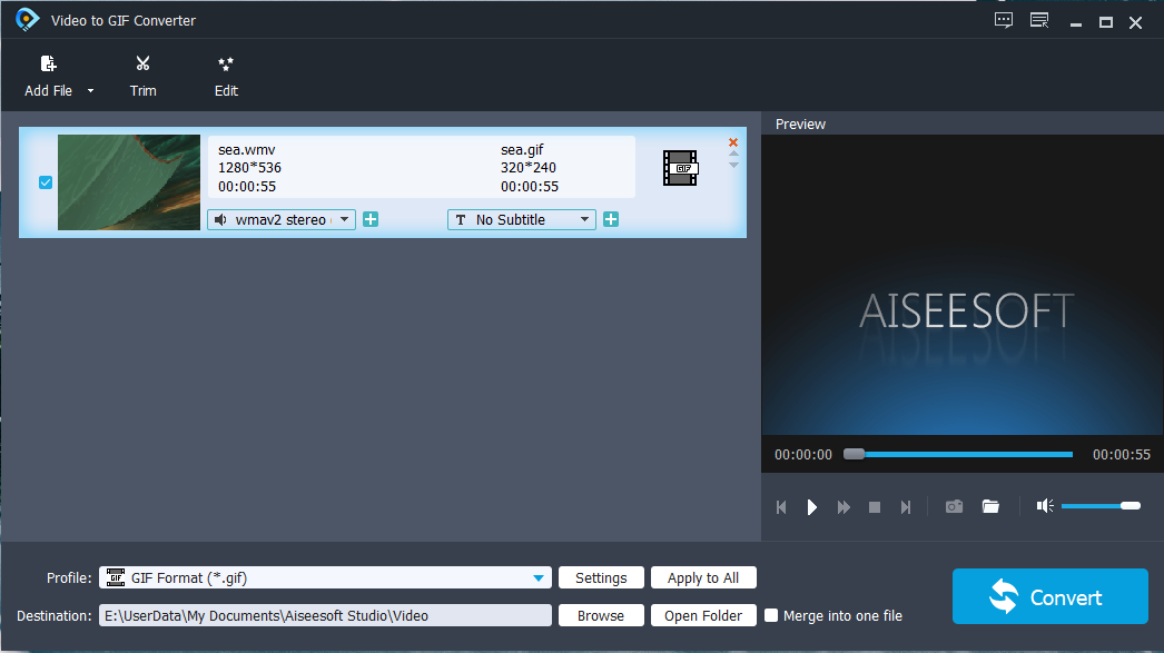 Add WMV to Aiseesoft Video to GIF Converter