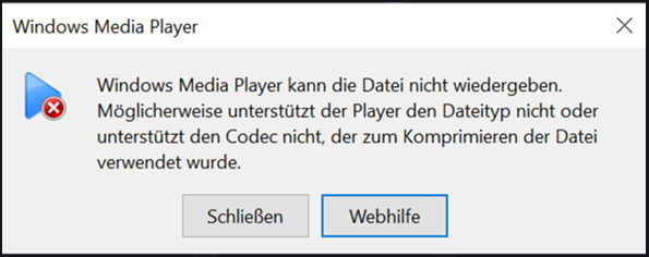 Windows Media Player kann die Datei nicht wiedergeben