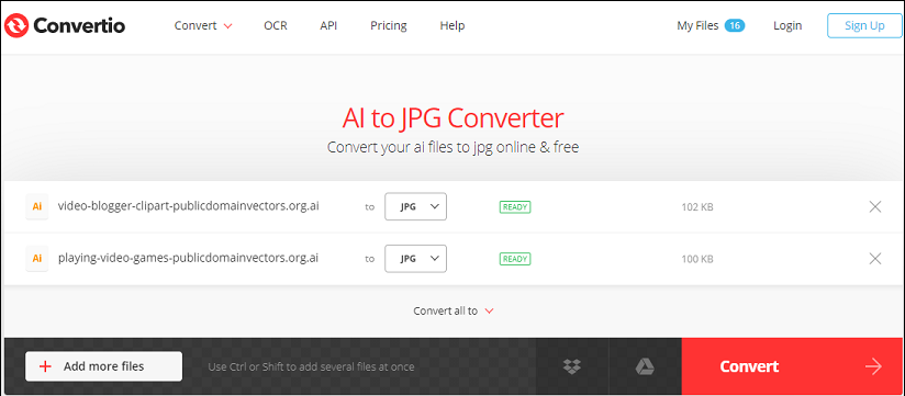 convert AI to JPG with Convertio