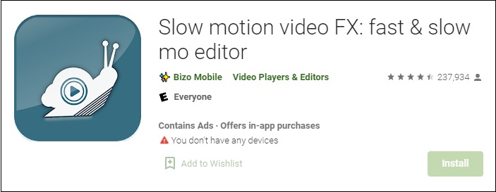 the official download interface of Slow Motion Video FX