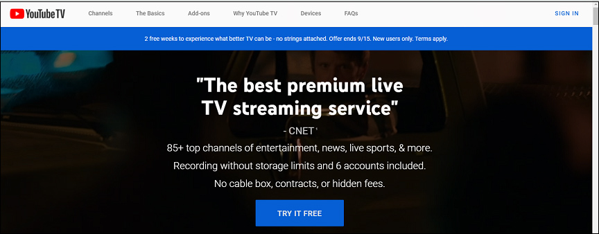 the official download interface of YouTube TV