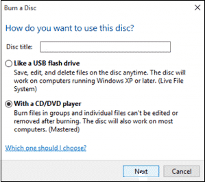 choose Burn files to disc