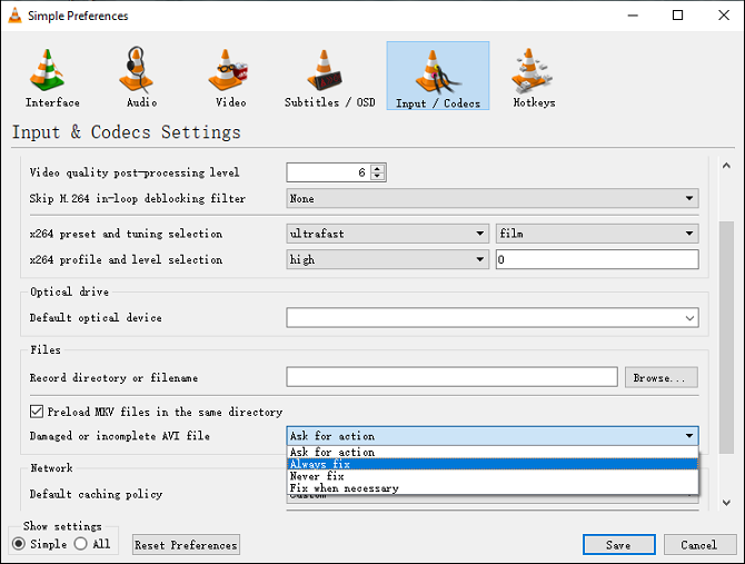 fix VOB file with VLC