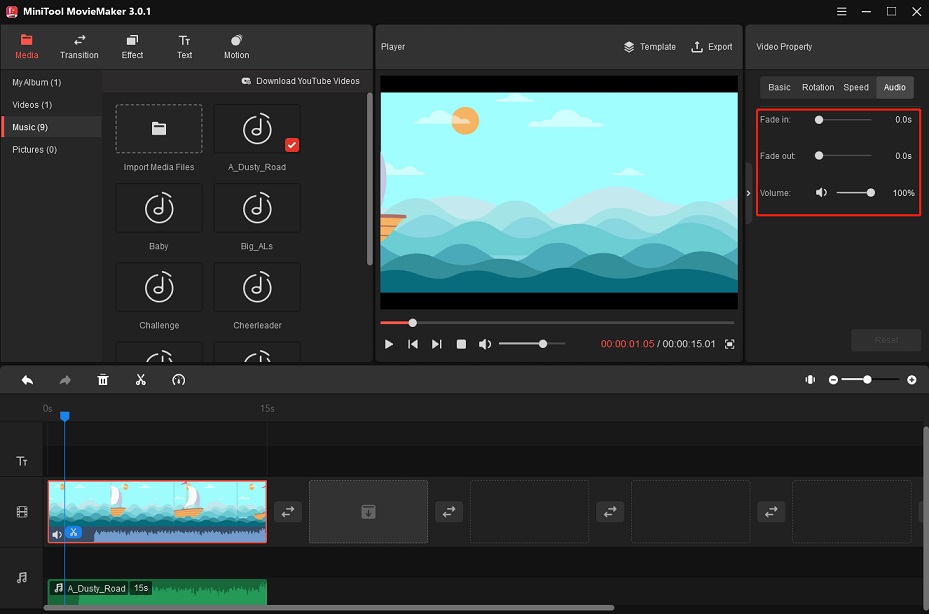 add audio to video with MiniTool MovieMaker