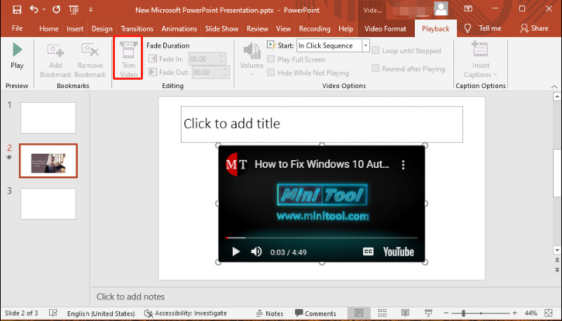 Trim Video not available in PowerPoint