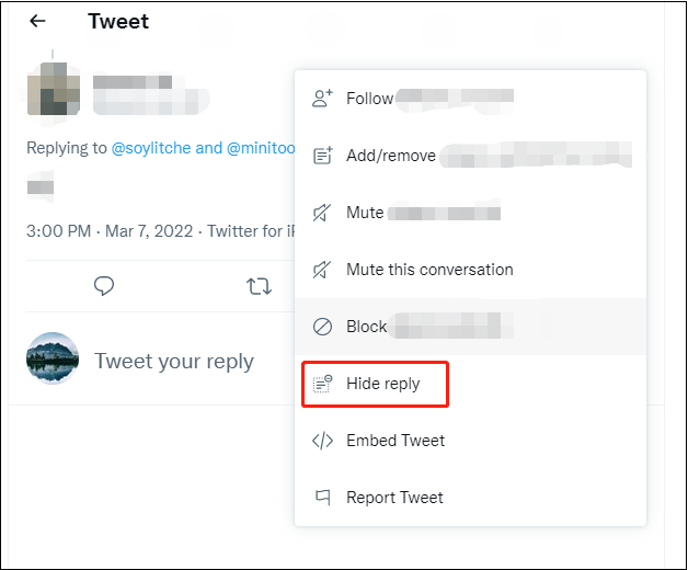 hide Twitter replies