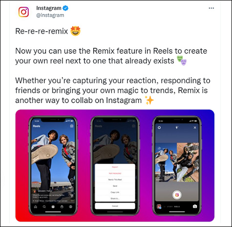Instagram Twitter about Remix