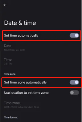 set time/time zone automatically