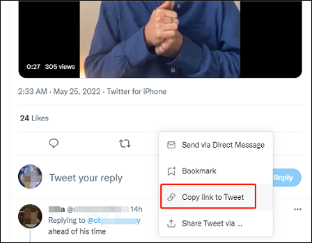 select the Copy Link To Tweet option