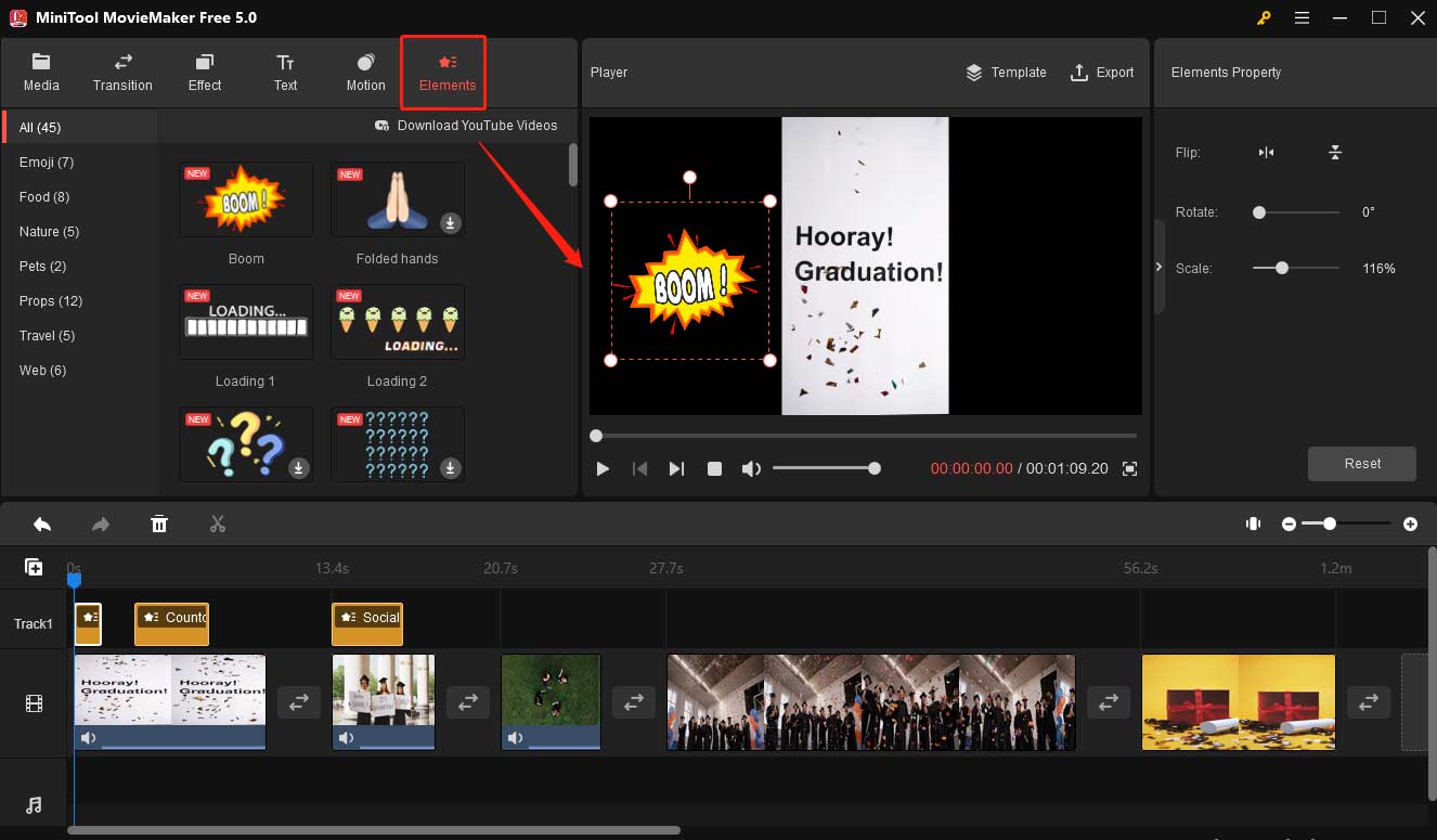 add sticker to video with MiniTool MovieMaker
